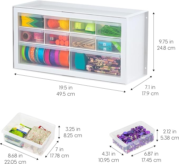 IRIS USA 10-Drawer Organizer (2 Pack), Made in USA, Teacher Toolbox, Plastic Storage Drawers, Stackable Organizer for Hardware, Small Parts, Craft, Bead, Screw, Nut and Bolt, Makeup Tools, White