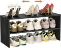 Black Shoe Rack Organizer for Closet, 2-Tier Expandable Shoe Shelf, Stackable Iron Wood Combination Small Shoe Racks Shelves for Closets, Entryway,Small Space,Hallway,Garage,6-12 Pairs