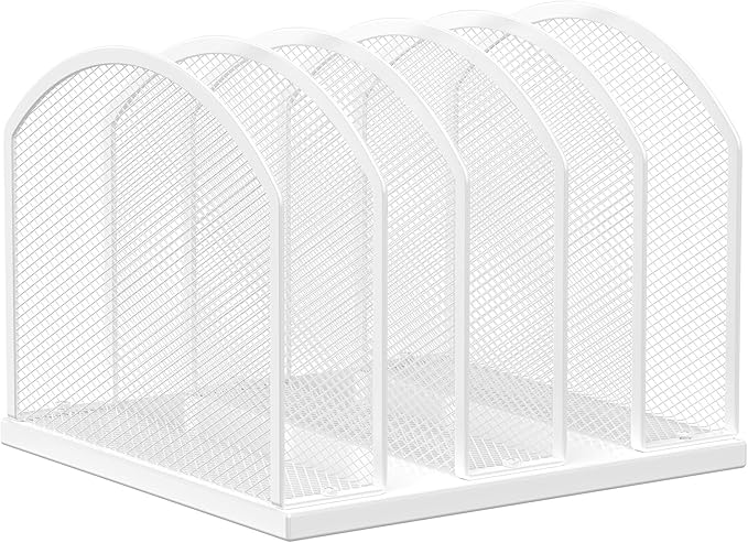 Gawerk 5-Section Vertical Desktop Organizer, 5-Section Mesh File Folder Stand Sorter for Office Home Classroom Organization (1, White)