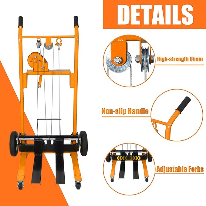 Tory Carrier Material Lift Winch Stacker, 440 lbs Capacity Pallet Stacker, 35.4" Lifting Height, Pallet Truck Dolly, Swivel Casters Lift Table Cart, Forklift with Steel Platform(Yellow)