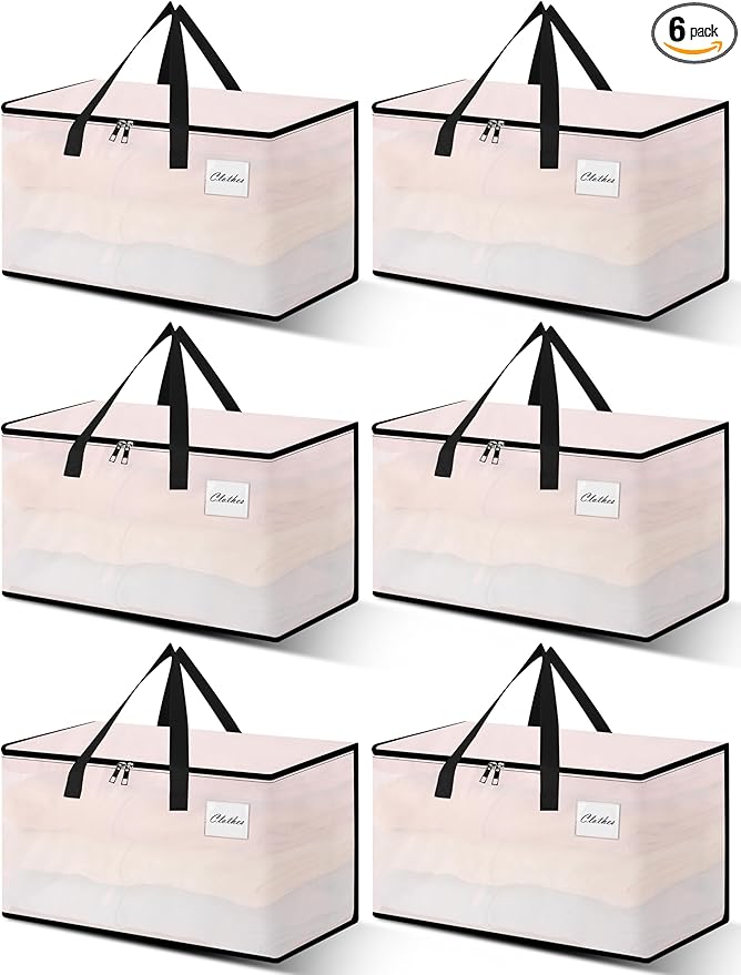 NATURELUX Heavy Duty Moving Bags - Extra Large Packing Bags and Storage Totes, Collapsible and Foldable Option for Moving and Storage, Clear, 125 L - 6 Pack