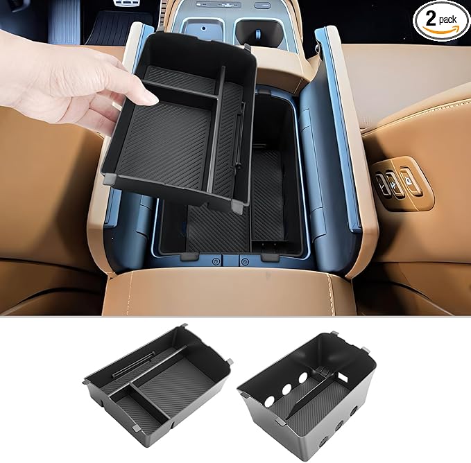 CDEFG 2Pcs for 2026 Hyundai Palisade Center Console Organizer for 2026 Hyundai Palisade Accessories Middle Console Double Organizers Armrest Storage Box(Only for 7-Seats w/Split Armrest Lid)
