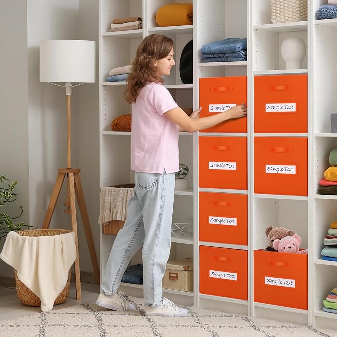 Fabric storage cubes (8 Pack) 11 Inch Cube Storage Bin, cube organizer bins with 8 Labels Window Cards & a Pen, Foldable cube organizer bins and Storage Box, Orange