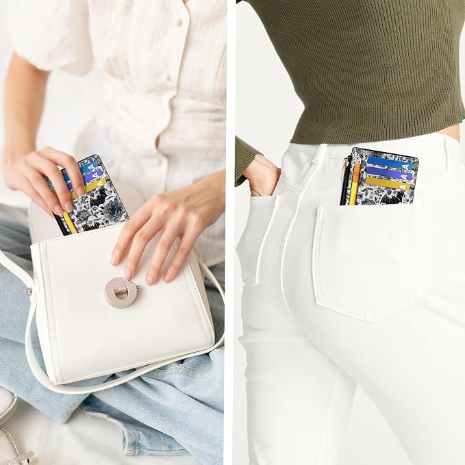 Tipmile Womens Credit Card Holder Wallet, Small Slim RFID Blocking Sleeve | Mini Tiny Cute ID Case, Minimalist Zipper Pocket Wallet, Thin Coin Purse, Mothers Gift