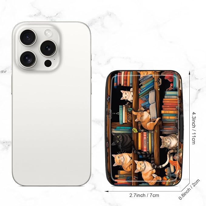 Card Holder Credit Cards Holder for Women RFID wallet women Business Card Holder Wallet Mini Aluminum Card Wallet RFID Blocking Slim Metal Hard Card for Women, Cat Illustration