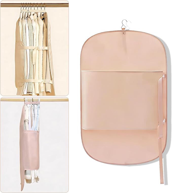 Closet Press Board Organizer, Space Saving Garment Bag, Space Saver Compression Bags, Jacket Storage For Closet, Large Capacity Closets Organizer For Office Bedroom Travel RV Daily Home (Pink)