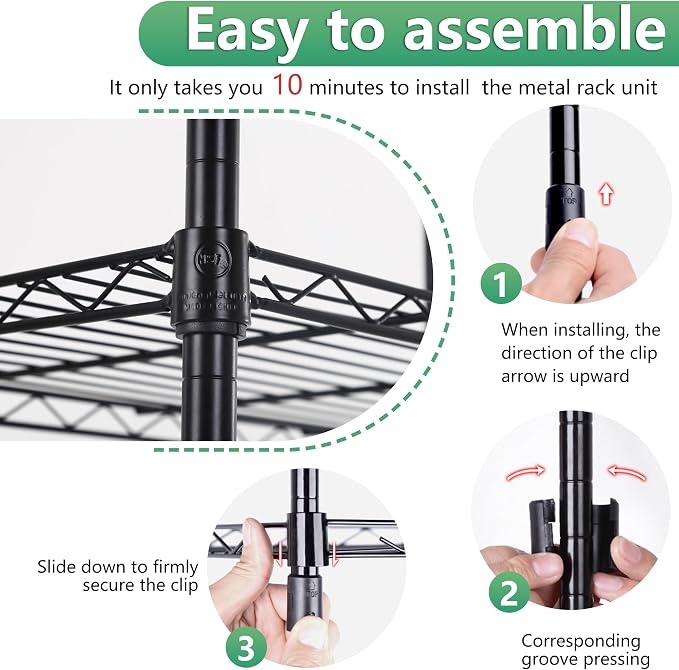 BestOffice | 5-Tier Wire Storage Shelves | 22x12x48 | Black | with Adjustable Racks | Heavy-Duty Metal Shelf, Holds Upto 750 lbs | No-Tool Assembly | Ideal for Home & Garage Shelving