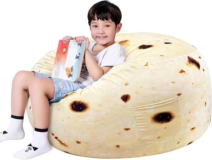 Lukeight Burrito Stuffed Animals Storage Bean Bag Chair Cover Only (Ships Empty, No Filling) - Velvet YKK Zipper Beanbag Cover for Kids Big kids, Washable Plush Toy Organizer, X-Large 30" D x 18" H