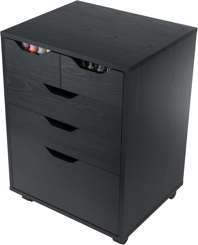 Winsome Halifax Mobile Storage Cabinet with 5 Drawers in Black, Stylish & Functional Home Storage Cabinet for Filing, Kitchen Organization, Moveable Furniture for Office, Dorms, Apartments
