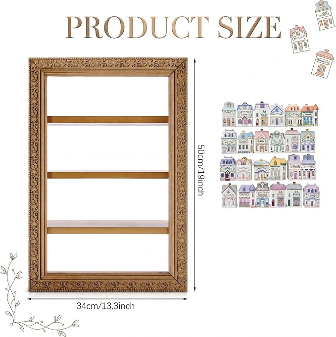 Chunful Vintage Wooden Spice Rack for 24 Jars Gold Ornate Frame Village Style Hanging Spice Shelf Wall Mounting Kitchen Storage Display Shelf Holiday Decorative Kitchen Decoration