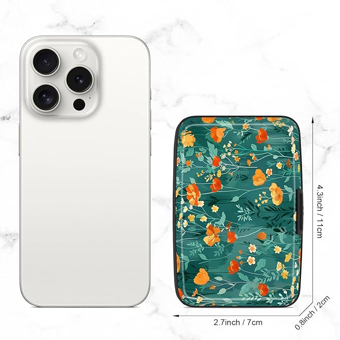 Card Holder Credit Cards Holder for Women RFID wallet women Business Card Holder Wallet Mini Aluminum Card Wallet RFID Blocking Slim Metal Hard Card for Women, Flowers and Plants