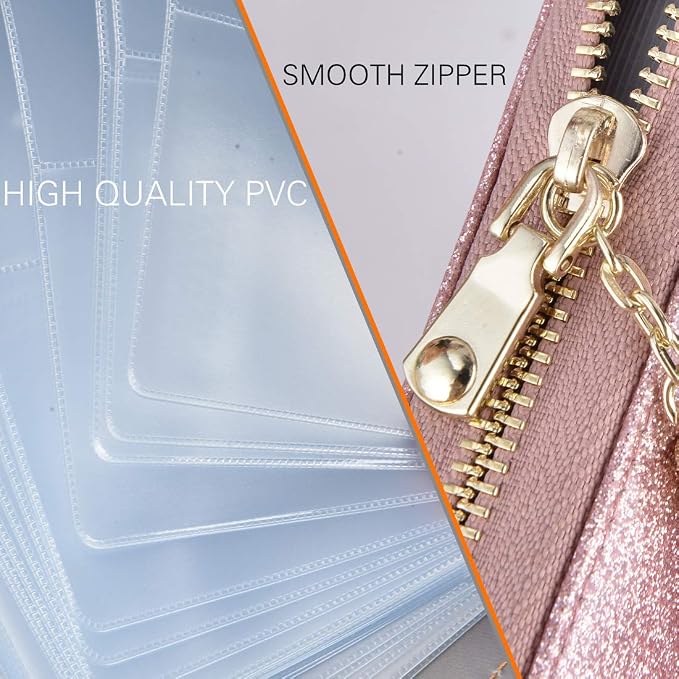 Easyoulife Womens Credit Card Holder Wallet Zip Leather Card Case RFID Blocking (Glitter Light Purple)