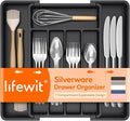 Lifewit Expandable Silverware Organizer, Plastic Utensil Tray for Kitchen Drawer, BPA Free Flatware Cutlery Holder, Space-Saving Storage for Spoons Forks Knives, 8-13.8 x 11.2 x 1.4 inch, Black