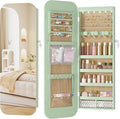 LVSOMT 6 LEDs Mirror Jewelry Cabinet Door Hanging, 42.5", Lockable, Green | Jewelry Organizer with Full Length Mirror, Wall Mounted Large Jewelry Storage for Earrings, Rings, Necklaces