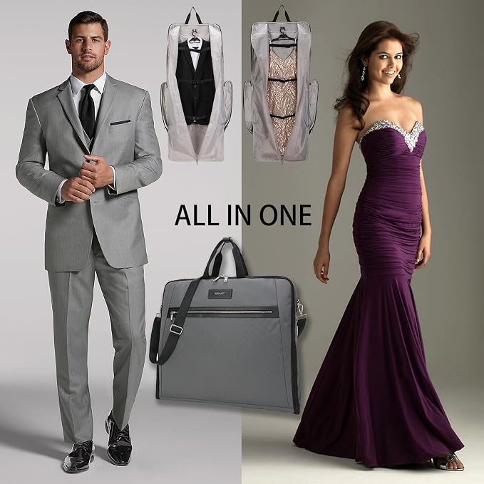 BESMART Garment Bags for Travel, 51" Large Suit Bag for Business Trips | Waterproof,Hangs 3 Suits,Foldable,Wrinkle Free Spacious Luggage Suit Cover,Adjustable Strap,Carry On Flight Approved,Grey