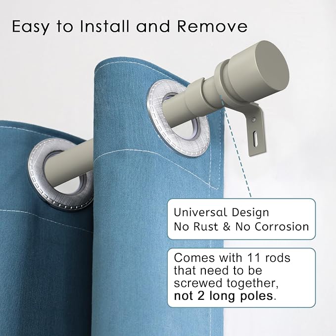 Byondeth Curtain Rods for Windows 16 to 170 Inches Adjustable Length 1 Inch Diameter Window Curtain Rod with Aluminium End Cap, Brushed Nickel