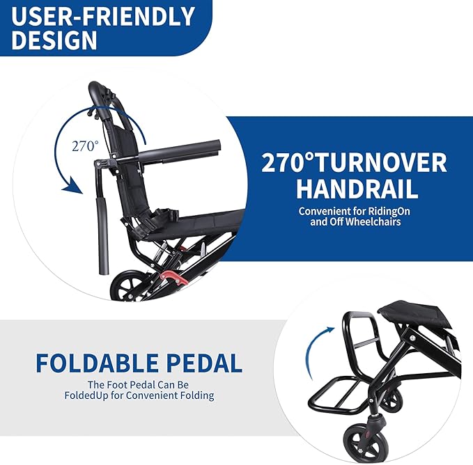 Wheelchairs for Adults,Transport Wheelchair Lightweight Foldable,Portable Wheel Chair Easily fits in The Trunk，The Stable Frame can Support 220 pounds.Suitable for Seniors, and Children.