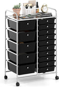 RELAX4LIFE 15-Drawer Rolling Storage Cart - Utility Cart with Metal Frame, Lockable Wheels & Removable Drawers, Multipurpose Art Craft Organizer for Home Office, Classroom (Black)