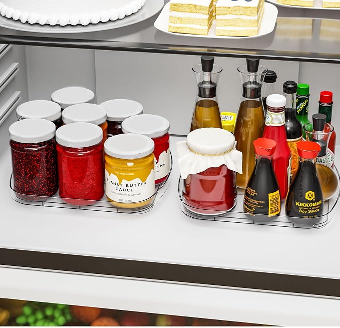 Yieach Clear Refrigerator Lazy Susan Turntable,11.9''x10.2'',Square Fridge Turntable Organizer,Large Rotating Fridge Tray for Kitchen,Countertop,Pantry,Cabinet,Jars and Condiment Organizer,Pack of 1
