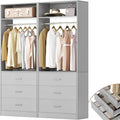 Besiost Closet System Set of 2, 4FT Closet Systems with 6 Wood Drawers, 48" Closet Organizer System with 2 Hanging Rods & 2 Shelves, Heavy Duty 48 Inch Walk-in Closet, Grey (48"L x 15" W x 80" H)