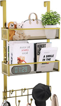 Consumest Over The Door Hooks Organizer - 3 Tier Door Hanger with 9 Coat Hooks & 2 Mesh Basket, Back Storage Organizer Hanging Towels for Bathroom, Bedroom, Gold