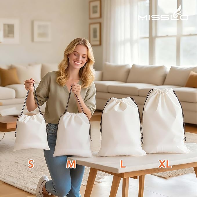 MISSLO Cotton Breathable Dust-proof Drawstring Storage Pouch Bag (Pack 3 XL)