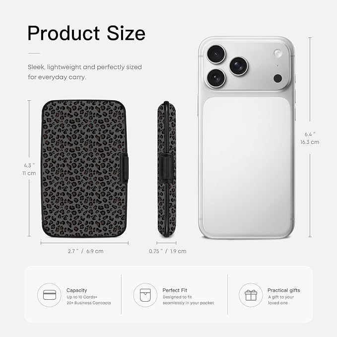 Credit Card Holder, Black Leopard, Aluminum Wallet for Women Men | ABS Business ID Case,Hard Case Large Capacity 6 Slots, Waterproof Durable ，Secure Closure Slim Small Credit Card Protector