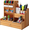 Marbrasse Upgraded Wooden Pencil Holder, Pen Organizer for Desk, Easy Assembly, Art Supply Organizer, Desktop Stationary (Cherry)