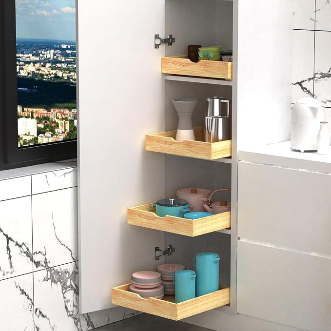 Pull Out Drawers for Kitchen Cabinets, Fully Assembled Wood Cabinet Pull Out Drawer, Pull Out Cabinet Organizer, Fast and Easy DIY Installation, 27”W x 21”D