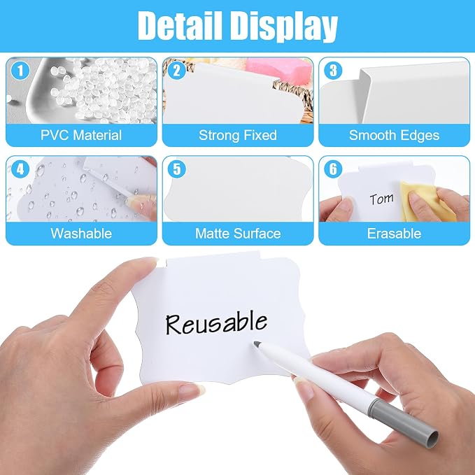 8PCS White Basket Labels Set Basket Labels Clip on 3.5x2.7 Inches Kitchen Clip Label Holder Clips On PVC Label Removable Holders Removable Pantry Baskets Labelsfor Pantry Storage Bins Box