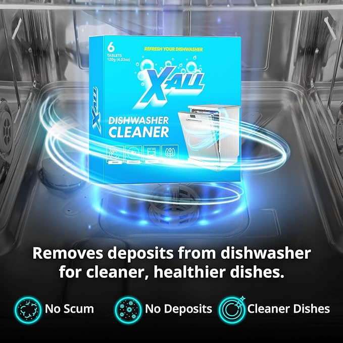 X-ALL Dishwasher Cleaner Tablets – Deep Cleaning Limescale & Mineral Buildup Remover – Helps Reduce Residue, Grease & Hard Water Deposits – Compatible with All Dishwashers