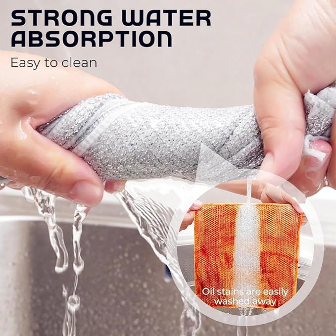 2024 New Multipurpose Wire Dishwashing Rags for Wet and Dry, Non-scratch Wire Dishcloth, Metal Wire Dishwashing Cloth Scrubs Cleans, Reusable Steel Wool Scrubber for Kitchen Cleaning (E-10 Bilayer)