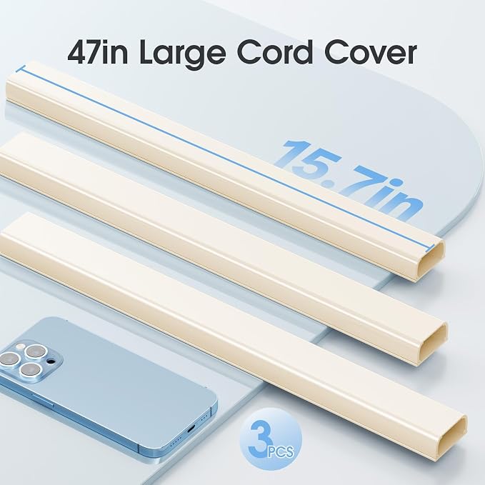 Large Cord Hider - 47in Wire Hiders for TV on Wall, Paintable Cable Hider, X-Large Cable Management Kit, Cord Hiding for Wall, W1.6in H0.8in, Beige