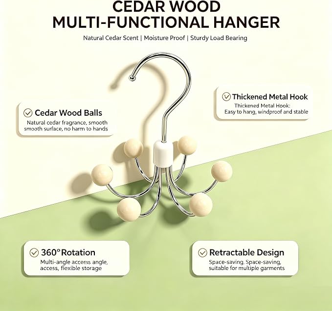 360° Swivel Hoodie Hangers with 6 Cedar Balls, Closet Organiser for Bras, Scarves, Belts, Purses & Accessories Storage-Apricot (4 Pack)
