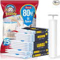 BoxLegend Vacuum Storage Bags with Large Hand Pump 15 Combo (1X-Jumbo, 2 Jumbo, 5 Large, 5 Medium, 2 Small) Thickened Vacuum Seal Bags for Clothing Pillow Comforters Bedding,1 Large Pump