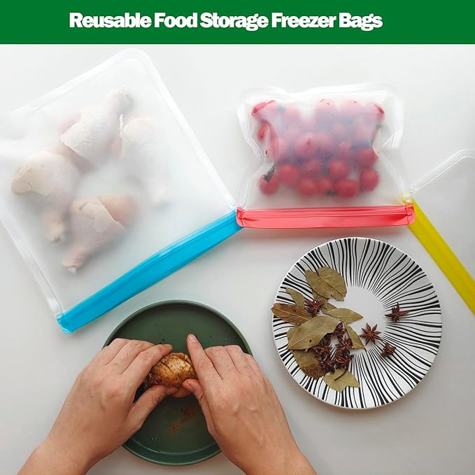 12 Pcs Reusable Food Storage Bags, 4 Type Different Sizes Leak Proof Reusable Freezer Bags, BPA Free, Used For Home Storage And Camping Food Storage