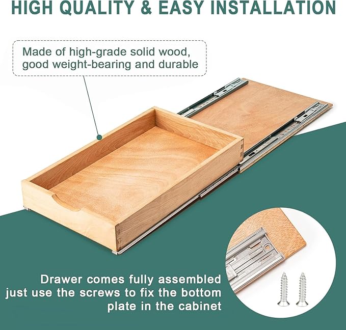 Pull Out Drawers for Kitchen Cabinets, Fully Assembled Wood Cabinet Pull Out Drawer, Pull Out Cabinet Organizer, Fast and Easy DIY Installation, 27”W x 21”D
