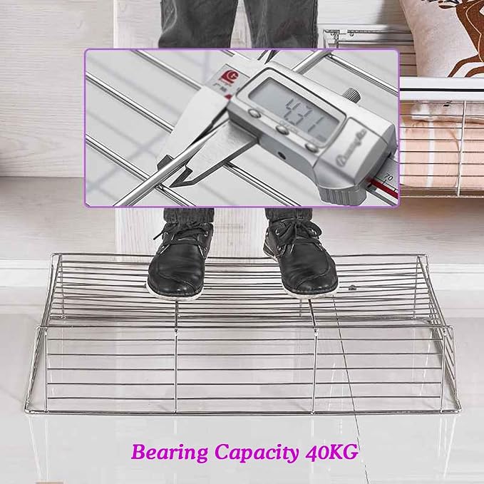 Pull Out Storage Basket with Runners,Metal Under Shelf Storage Basket,Stackable Storage Bins,Adjustable Width 370-970mm,40kg Weight Capacity(White,Width370-420mm)