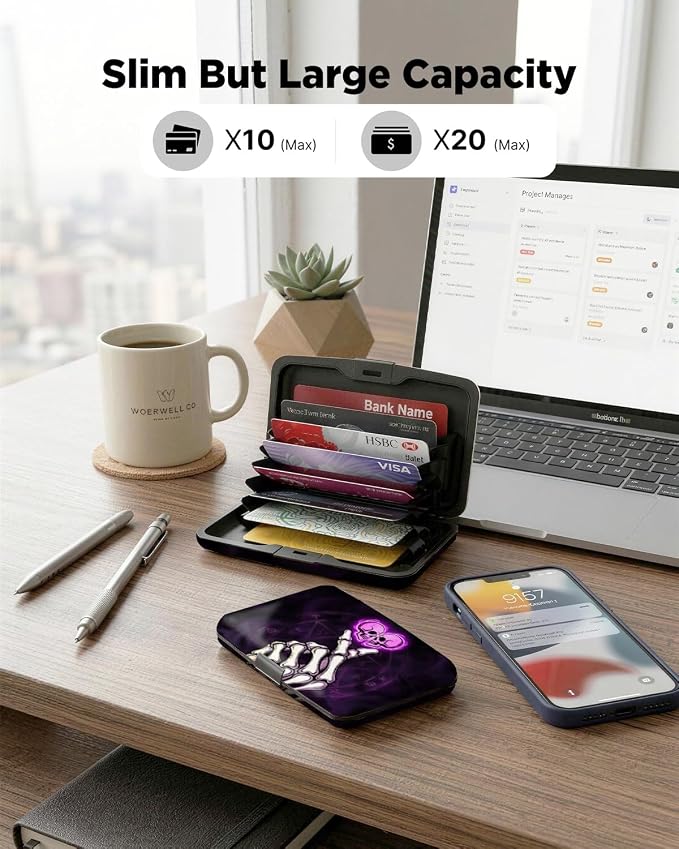 Maicican RFID Blocking Aluminum Credit Card Holder | Slim Metal Wallet for Women & Men, Business Card Case for Travel, Fits Front Pocket, Card holder wallet - Skeleton Love