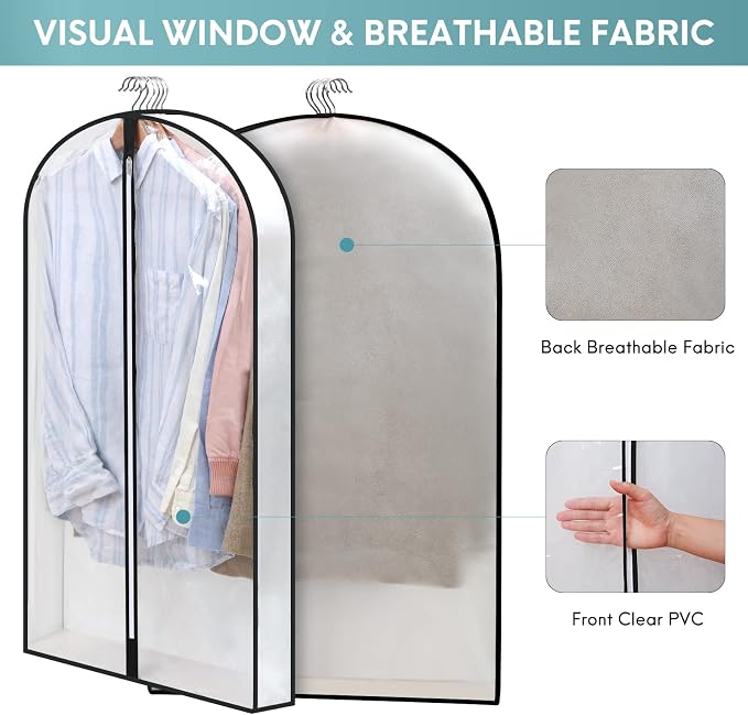 40" Clear Garment Bags for Hanging Clothes, 4" Gusseted Suit Bags for Closet Storage, Hanging Clothes Storage Suit Cover Bags with Zipper for Coats, Jackets, Shirts, 4 Packs