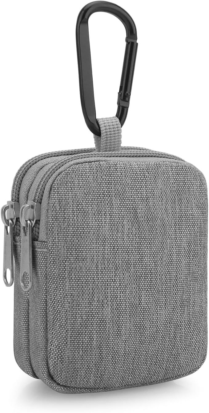 E-Tree Coin Purse with Carabiner Clip, Dual Layer Card Case Holder, Mini Pouch for AirPod Earphone Keychain USB Cable,Wallet, Small Accessories Organizer Bag for Women and Men (Grey)
