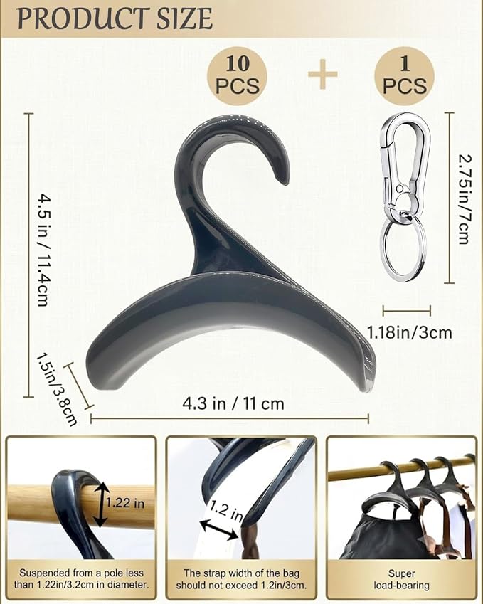 Purse Hangers for Closet, Bag Hanger 11PCS Purse Holder for Closet Backpack Hanger Hook for Organizer Storage Purses Tote Bag Backpacks Handbags(Grey)