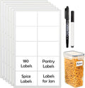 JIEHENG 180Pcs Chalkboard Labels for Jars, Waterproof Reusable Blackboard Stickers with 2 Liquid Chalk Markers, Organization Labels Removable (White, Rectangle)