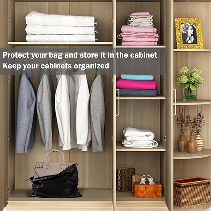 2 PCS Dust Cover Storage Bags Dust Bags for Handbags Large, Silk Drawstring Purse Storage Bag for Handbags Purses, Shoe Boots, Travel Organizer (Black + White, 19.6 * 15.7 in)
