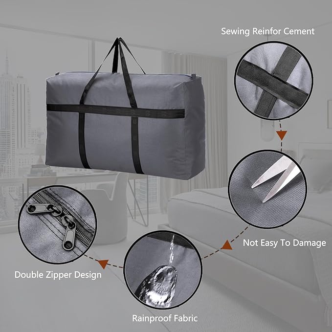 100L Extra Large Storage Bags Big Foldable Duffle Bag for Travel (Grey-100L)