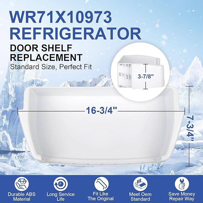 UPGRADED WR71X10973 Refrigerator Door Bin Shelf Replacement Compatible with General Electric (GE) HotPoint Fridge Middle Shelf Parts (NO FRONT)Replace WR71X10253,WR71X10607,2313915,AP5628753,PS3513394