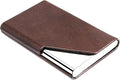 Padike Business Card Holder, Upgraded Leather Business Card Case Pocket Card Holders for Men or Women, Metal Slim Name Card Holder RFID Blocking Business Card Carrier with Magnetic Closure (Z-Coffee)