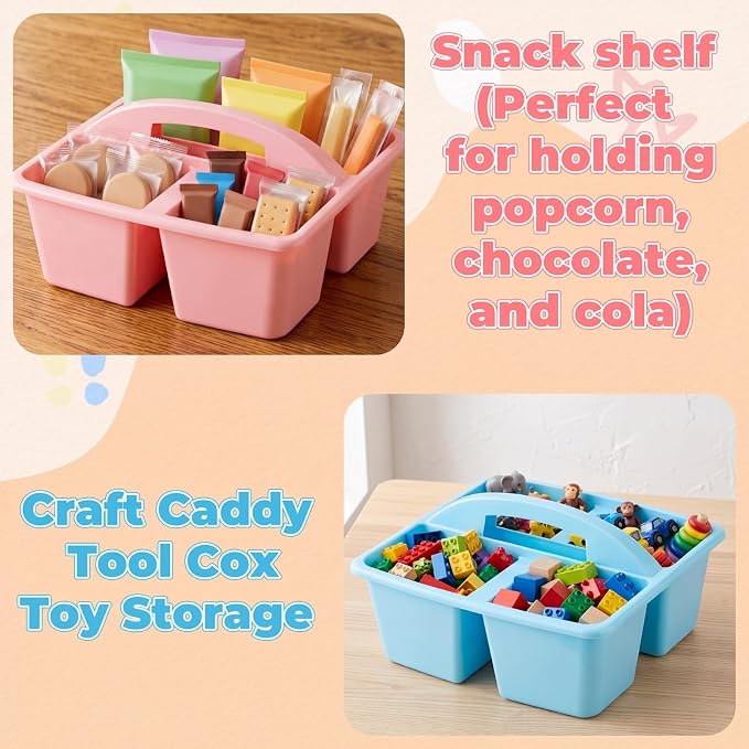 Kathfly 12 Pack Classroom Caddy Organizer with Handle, Plastic Art Craft Cleaning Caddy Bulk, Small Multipurpose Supply Organization Storage Basket for Table Desk Office Pencil Teacher (Macaron Color)