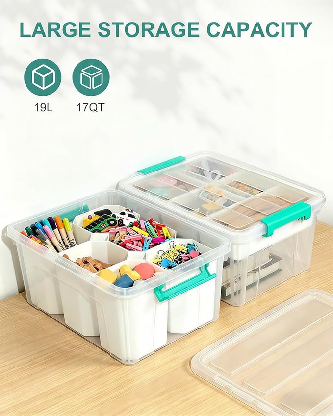 EOENVIVS Clear Stackable Storage Organizer Box with Dividers, Multi-Functional Container for Building Blocks, Toys, Crafts and Tools