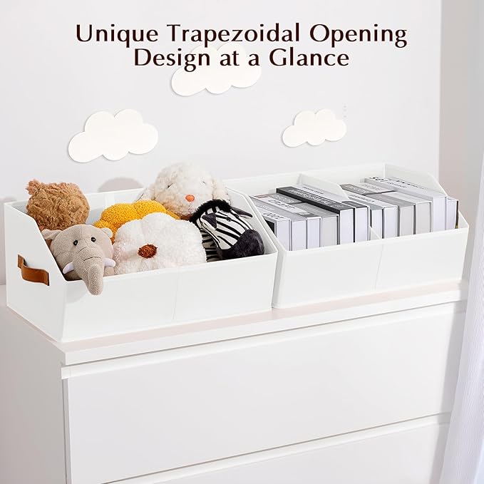 Homsorout Closet Organizers and Storage Bins - 6 Pack Collapsible Divided Trapezoidal Cube Storage Bins Baskets with Orange Handle for Organizing Clothes Blankets, Toys, Books, Towels(White)